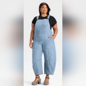 Universal Thread Womens Cotton Utility Wide Legged Overalls Medium Wash Sz 16